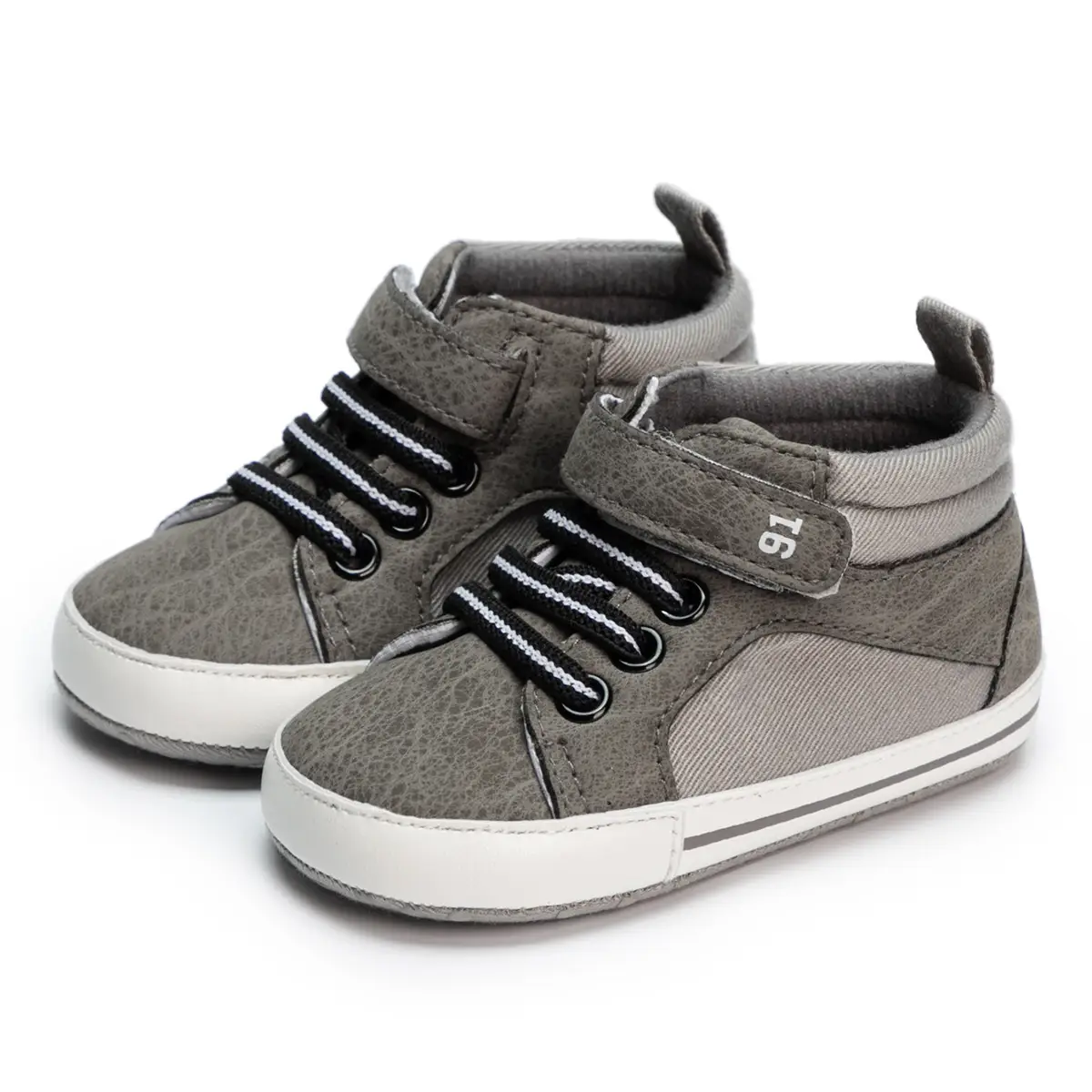 White PU Strap High-Top Baby Shoes for Toddlers