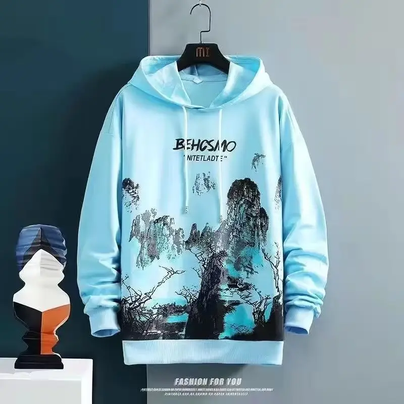 Men's White Black Graphic Hoodie Sweatpants Set Winter Casual - Image 12