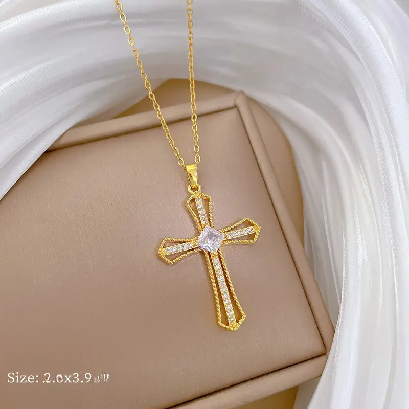 Titanium Steel Cross Pendant with Full Diamond Micro Inlay - Image 70