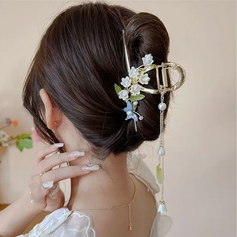 Fairy Flower Hairpin for Women with Pearl Tassel