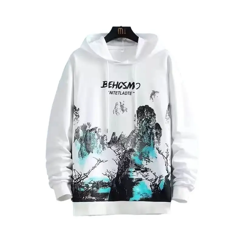 Men's White Black Graphic Hoodie Sweatpants Set Winter Casual