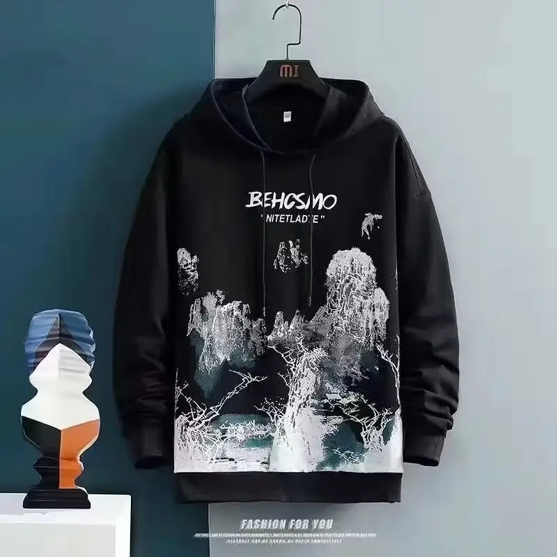 Men's White Black Graphic Hoodie Sweatpants Set Winter Casual — feature 6