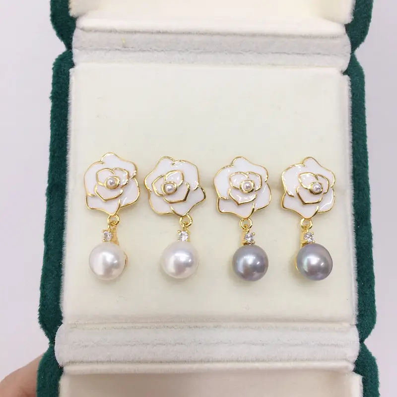 18K Gold-Filled White Camellia Pearl Earrings for Women — feature 2