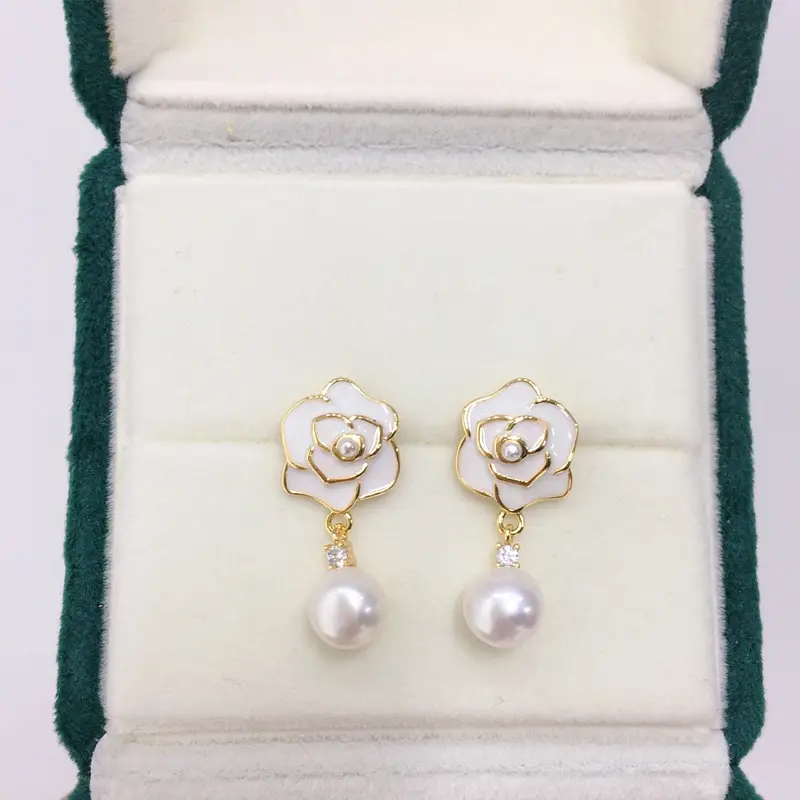 18K Gold-Filled White Camellia Pearl Earrings for Women — feature 3