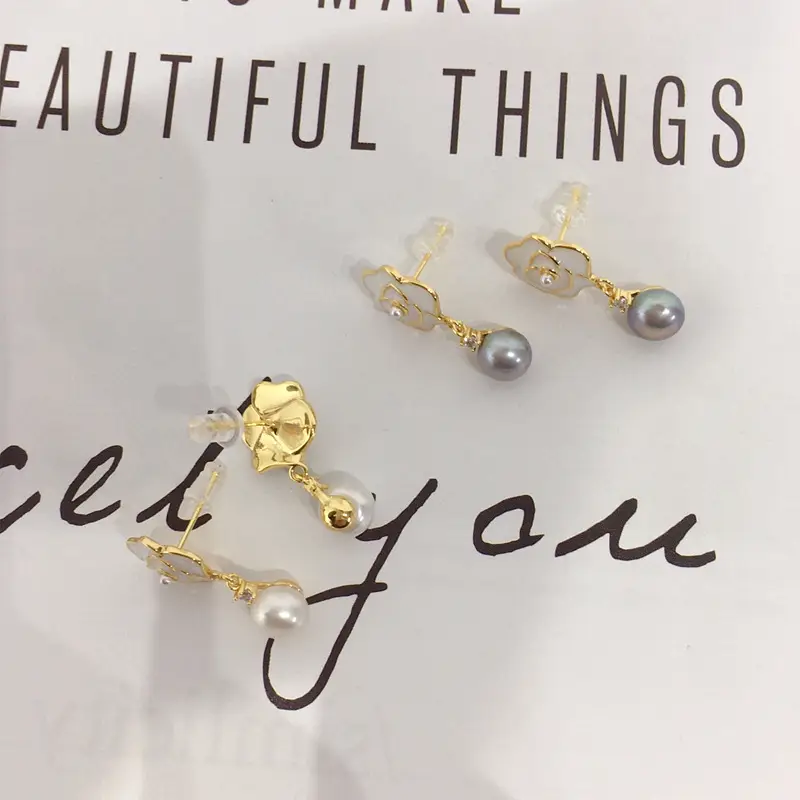 18K Gold-Filled White Camellia Pearl Earrings for Women — feature 9