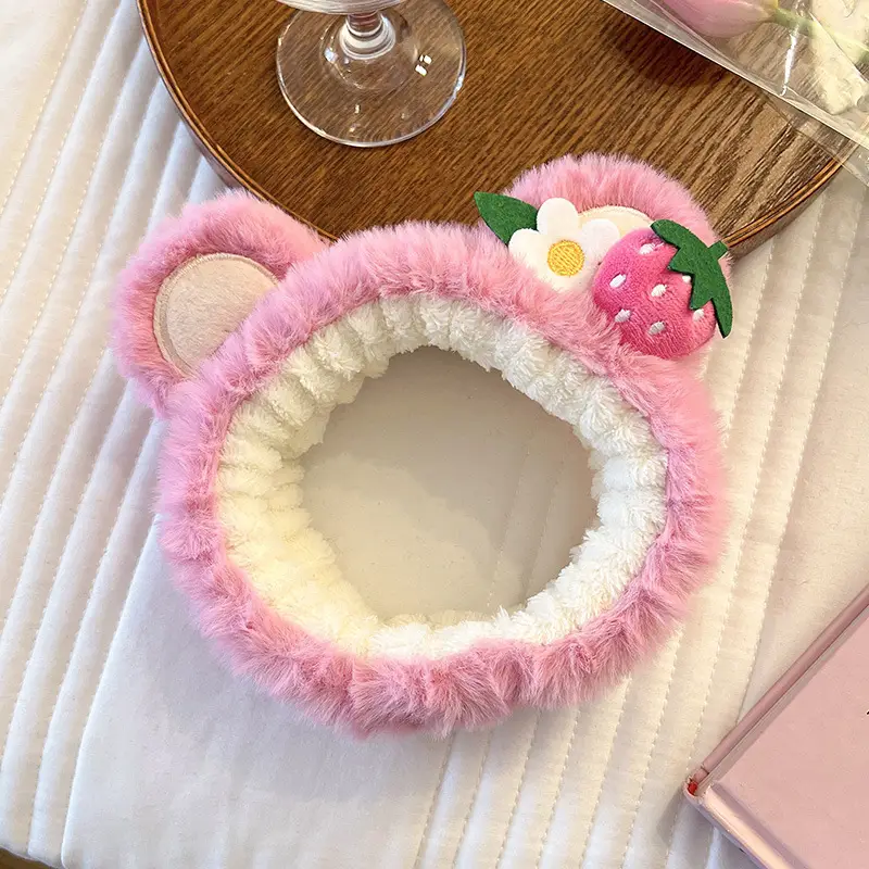 Strawberry Bear Plush Hair Hoop for Girls - Image 5