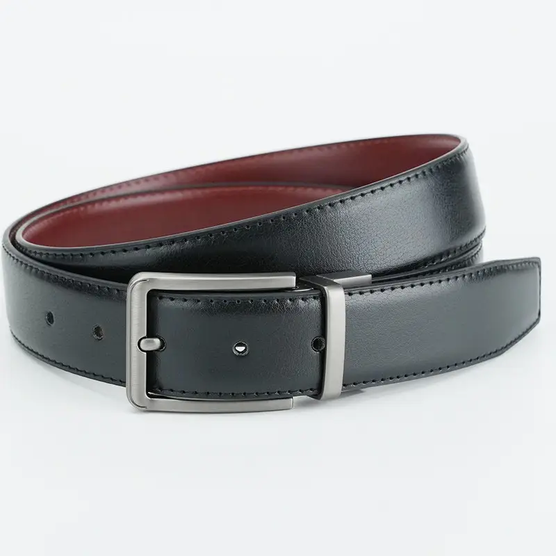 Men's Genuine Leather Belt Black Cross-Border Rotating Pin Buckle