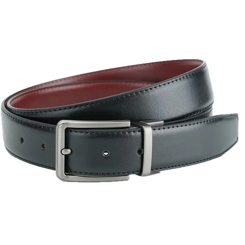 Men's Genuine Leather Belt Black Cross-Border Rotating Pin Buckle