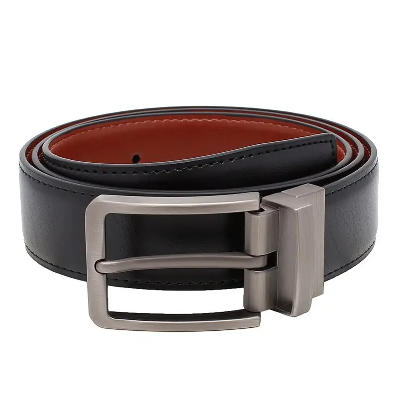 Men's Genuine Leather Belt Black Cross-Border Rotating Pin Buckle — feature 15