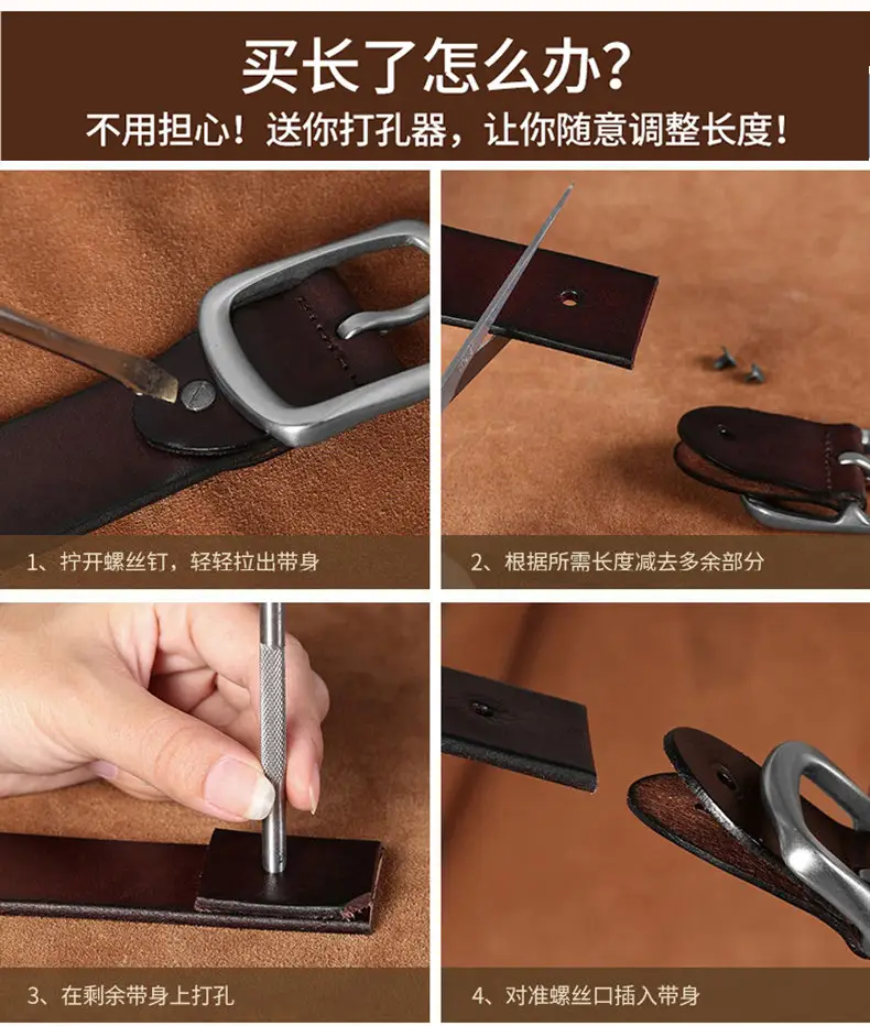 Men's Genuine Leather Belt Black Cross-Border Rotating Pin Buckle — feature 20