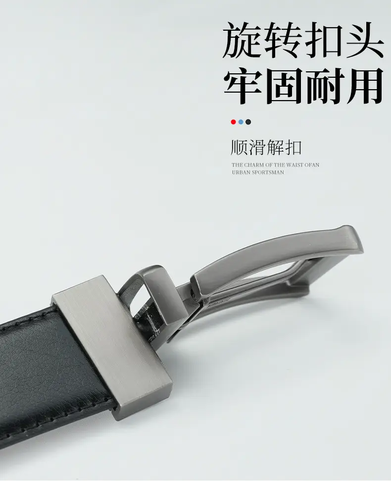 Men's Genuine Leather Belt Black Cross-Border Rotating Pin Buckle — feature 6