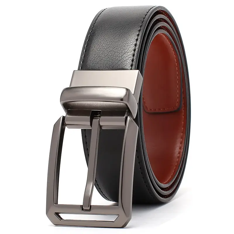 Men's Genuine Leather Belt Black Cross-Border Rotating Pin Buckle
