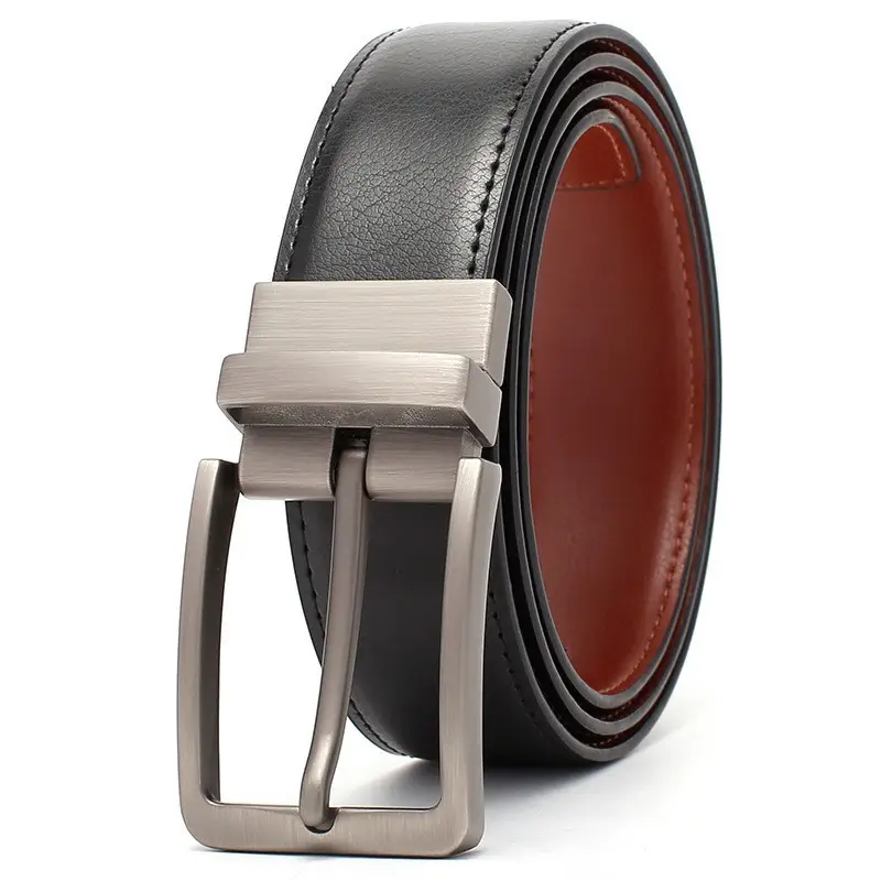 Men's Genuine Leather Belt Black Cross-Border Rotating Pin Buckle