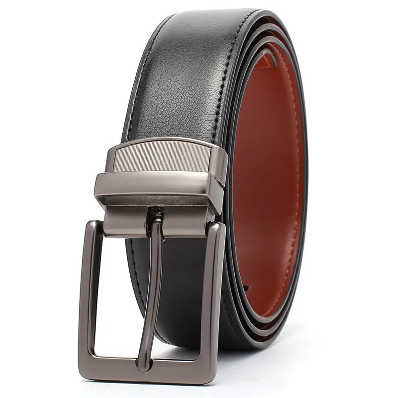 Men's Genuine Leather Belt Black Cross-Border Rotating Pin Buckle