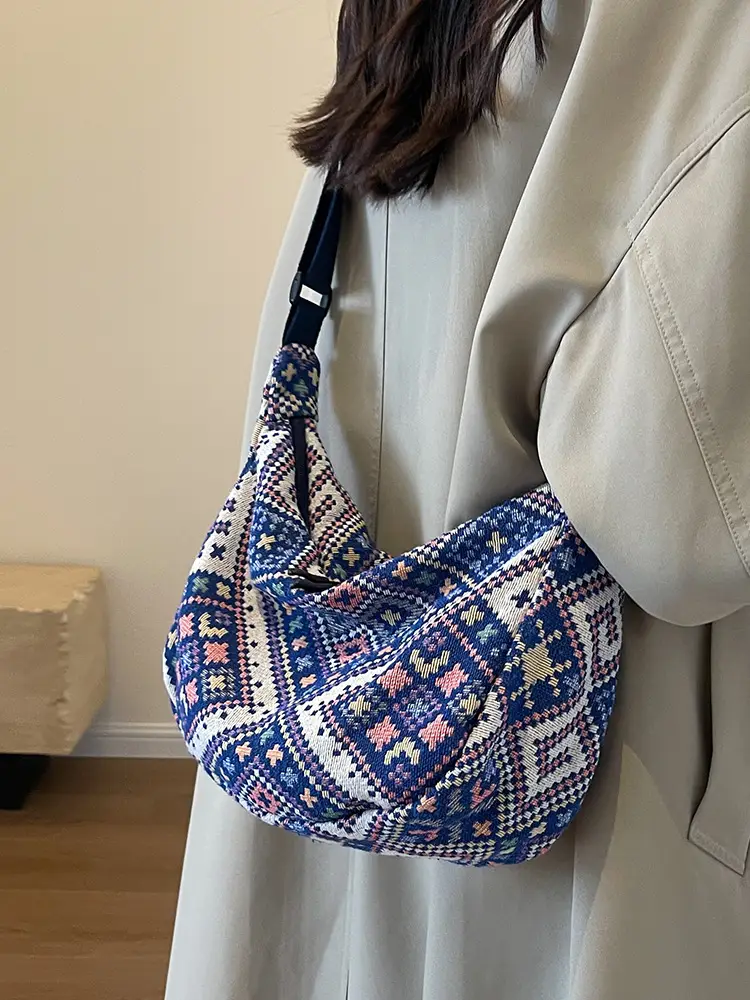 Large Cap Ethnic Patterned Crossbody Bag for Women - Image 6