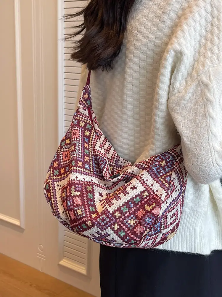 Large Cap Ethnic Patterned Crossbody Bag for Women - Image 7