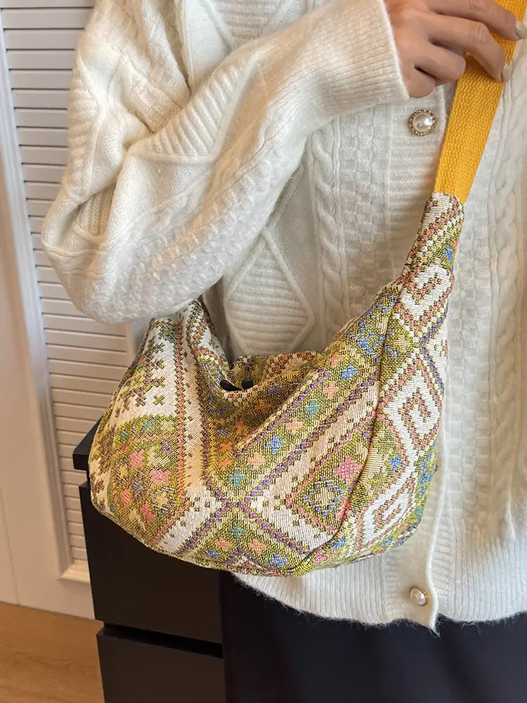 Large Cap Ethnic Patterned Crossbody Bag for Women - Image 8
