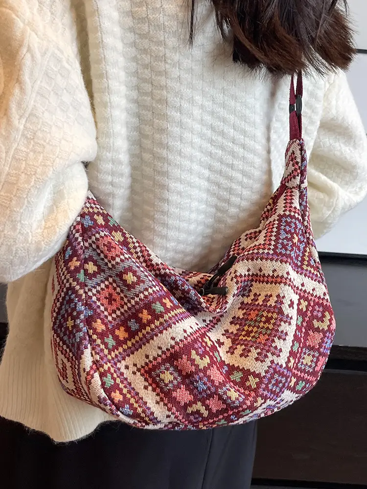 Large Cap Ethnic Patterned Crossbody Bag for Women - Image 9