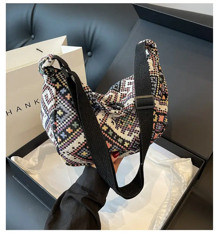Large Cap Ethnic Patterned Crossbody Bag for Women — feature 1