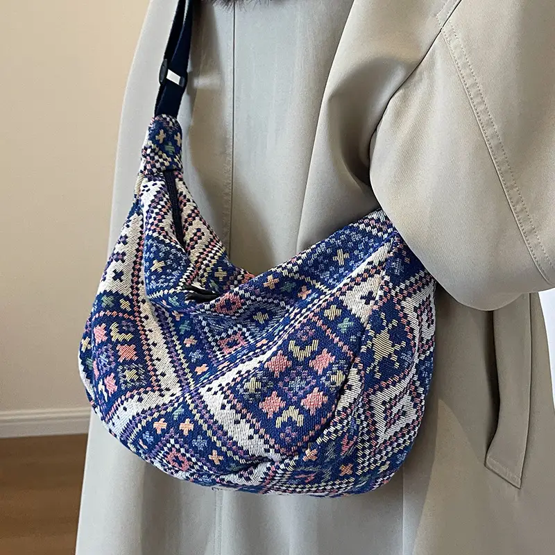Large Cap Ethnic Patterned Crossbody Bag for Women - Image 2
