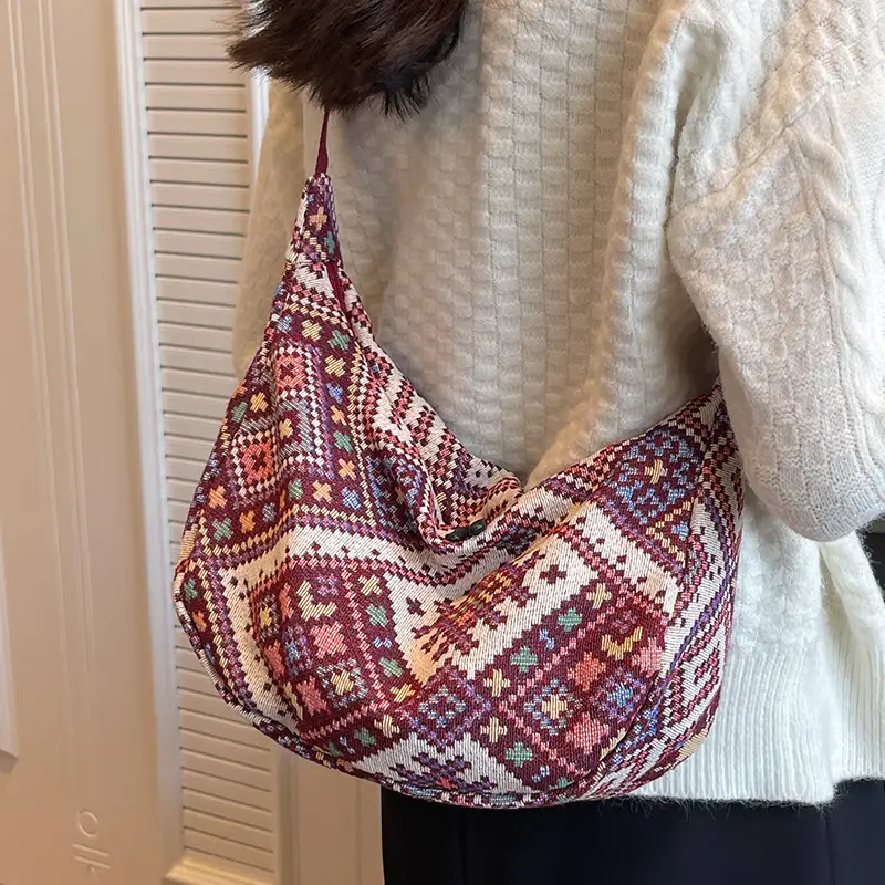Large Cap Ethnic Patterned Crossbody Bag for Women - Image 3