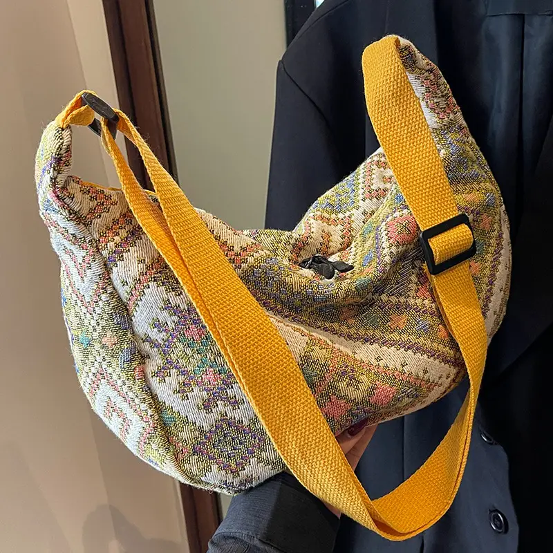 Large Cap Ethnic Patterned Crossbody Bag for Women - Image 4