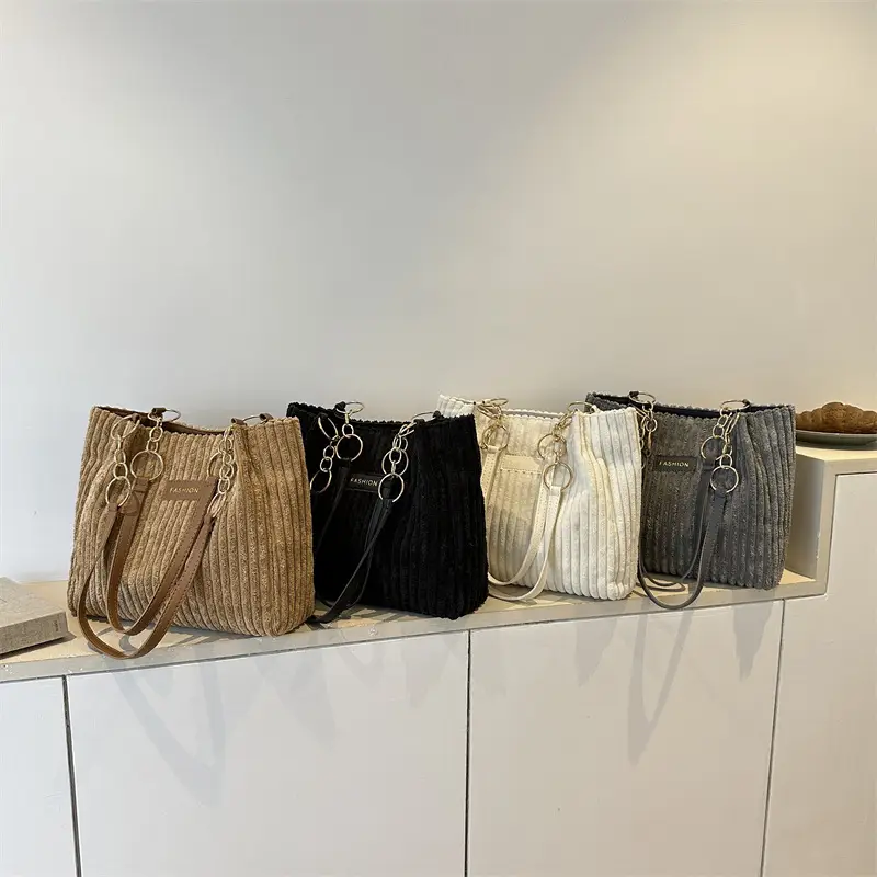 Korean Style Thick Corduroy Shoulder Bag Large Capacity - Image 5