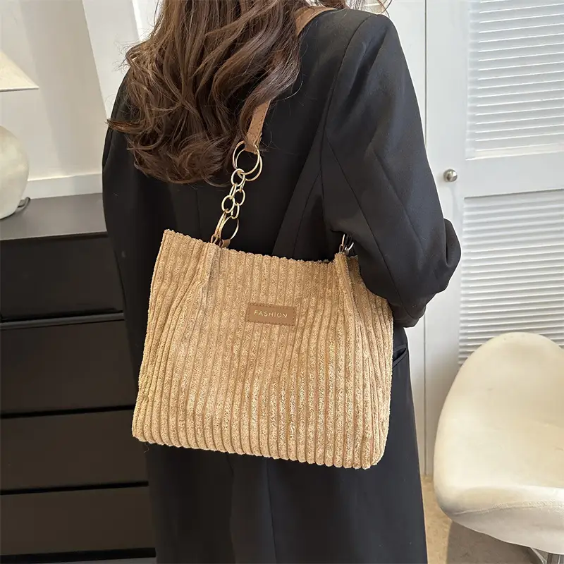 Korean Style Thick Corduroy Shoulder Bag Large Capacity - Image 6
