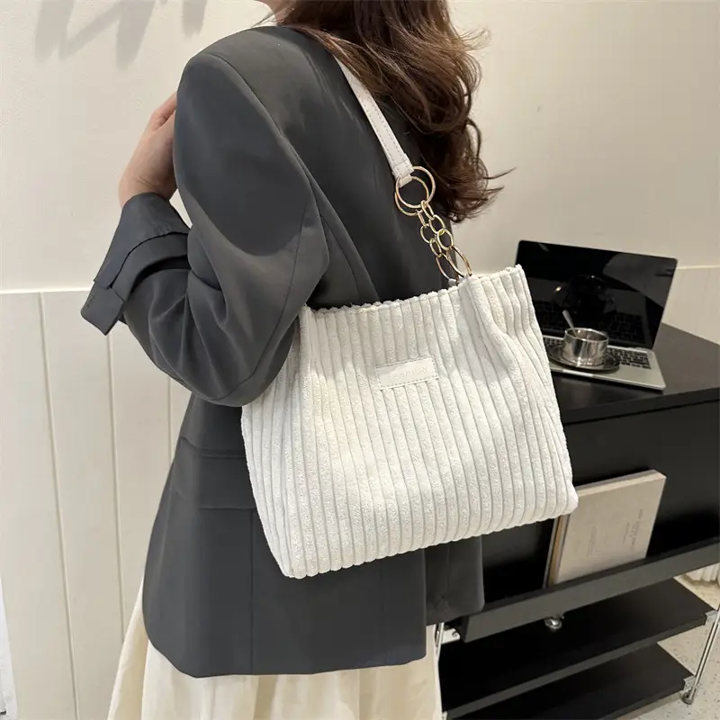Korean Style Thick Corduroy Shoulder Bag Large Capacity - Image 7