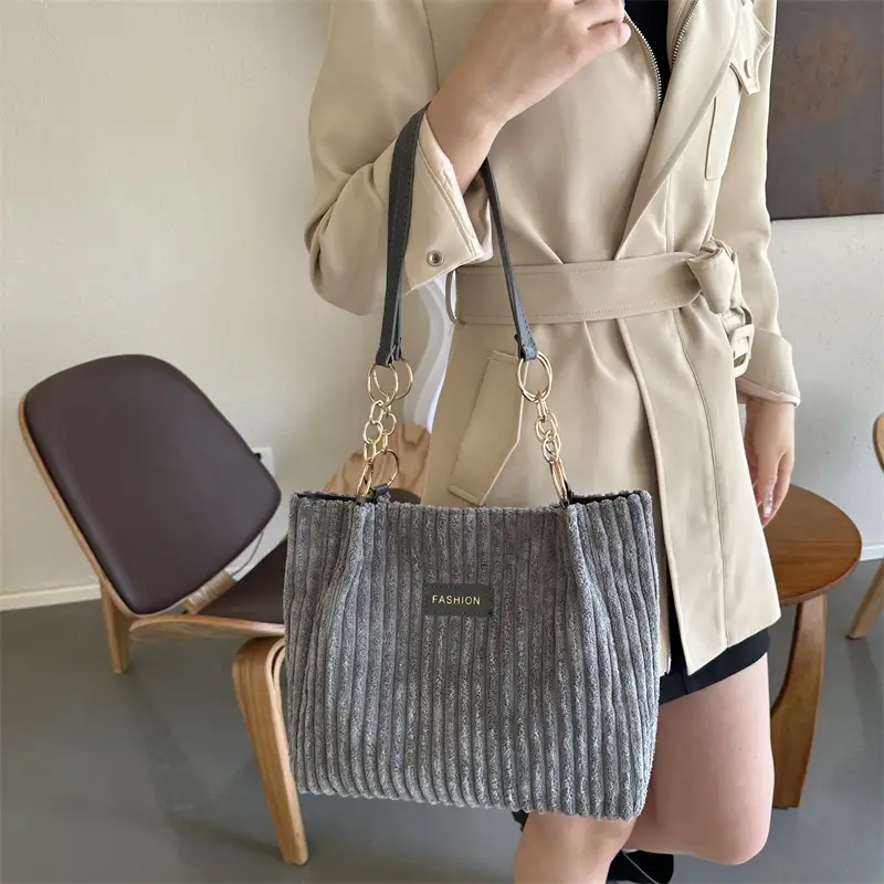 Korean Style Thick Corduroy Shoulder Bag Large Capacity - Image 8