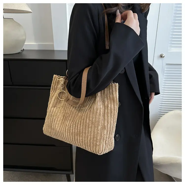 Korean Style Thick Corduroy Shoulder Bag Large Capacity — feature 9