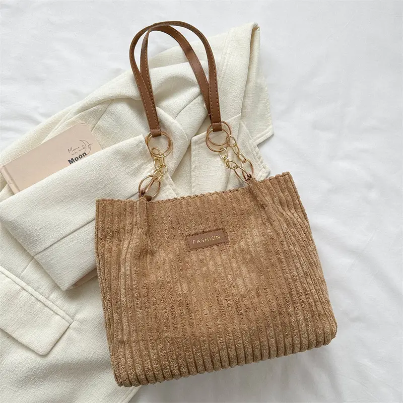 Korean Style Thick Corduroy Shoulder Bag Large Capacity - Image 4