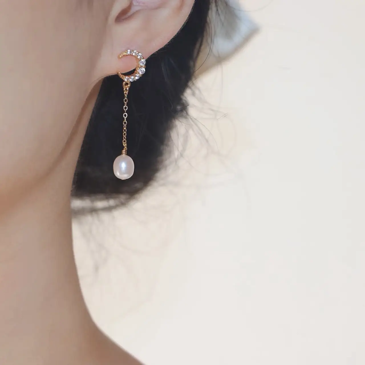 Moon Lovers Pearl Earrings Silver Pin Long Ear Studs - Image 2