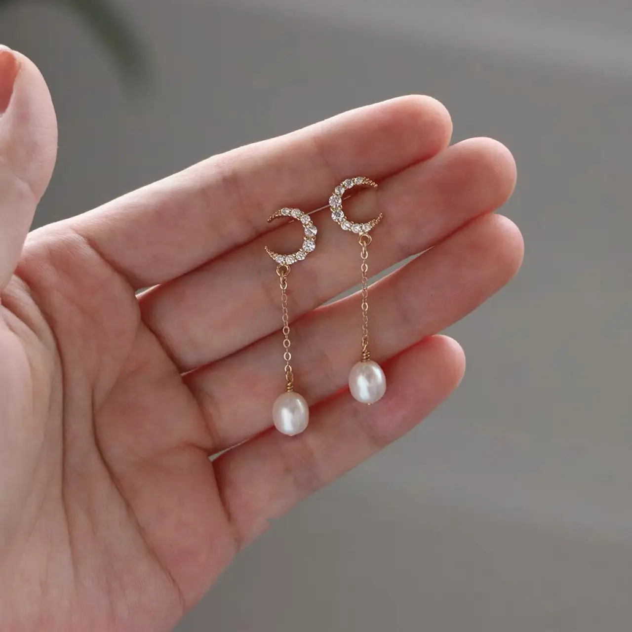 Moon Lovers Pearl Earrings Silver Pin Long Ear Studs - Image 3