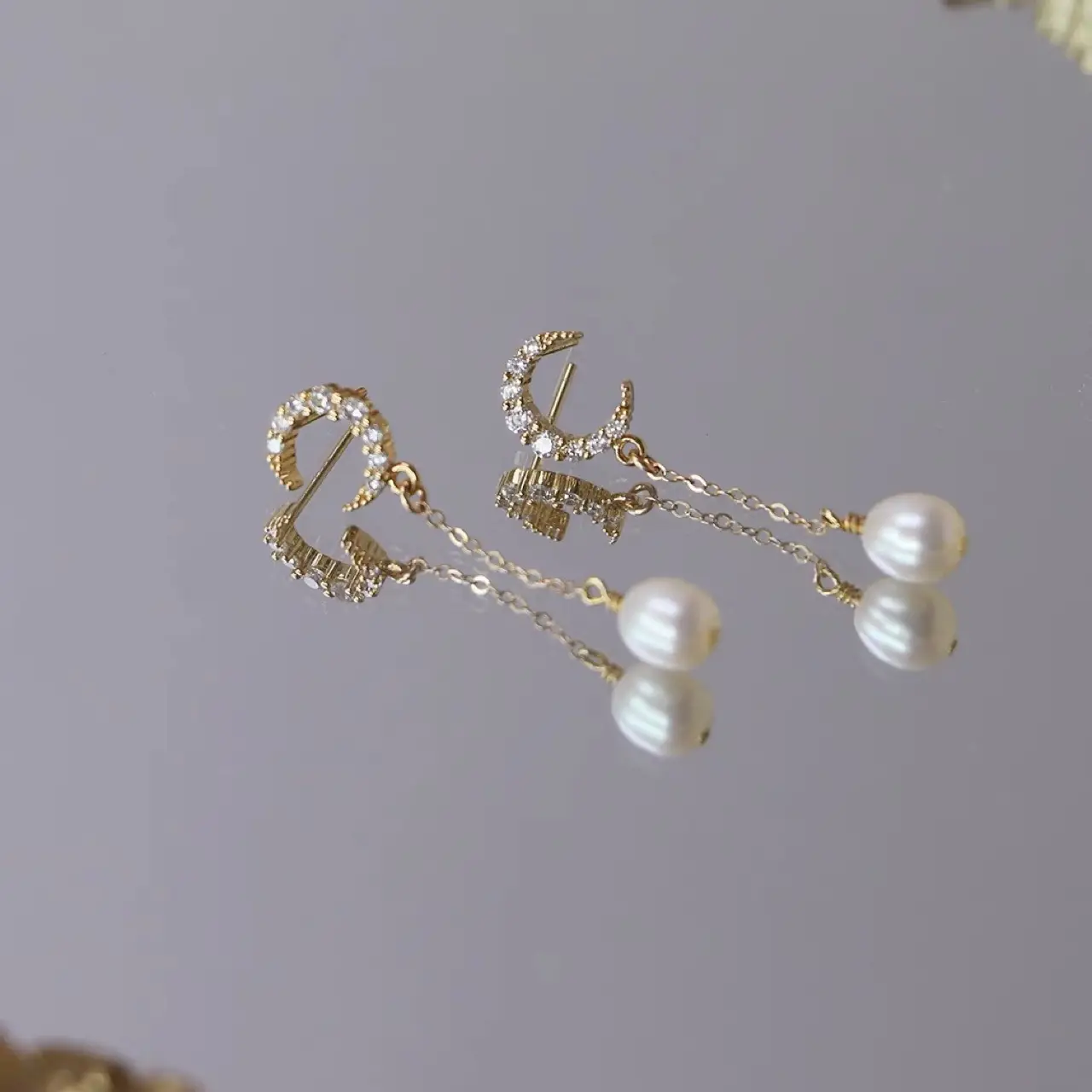 Moon Lovers Pearl Earrings Silver Pin Long Ear Studs - Image 4