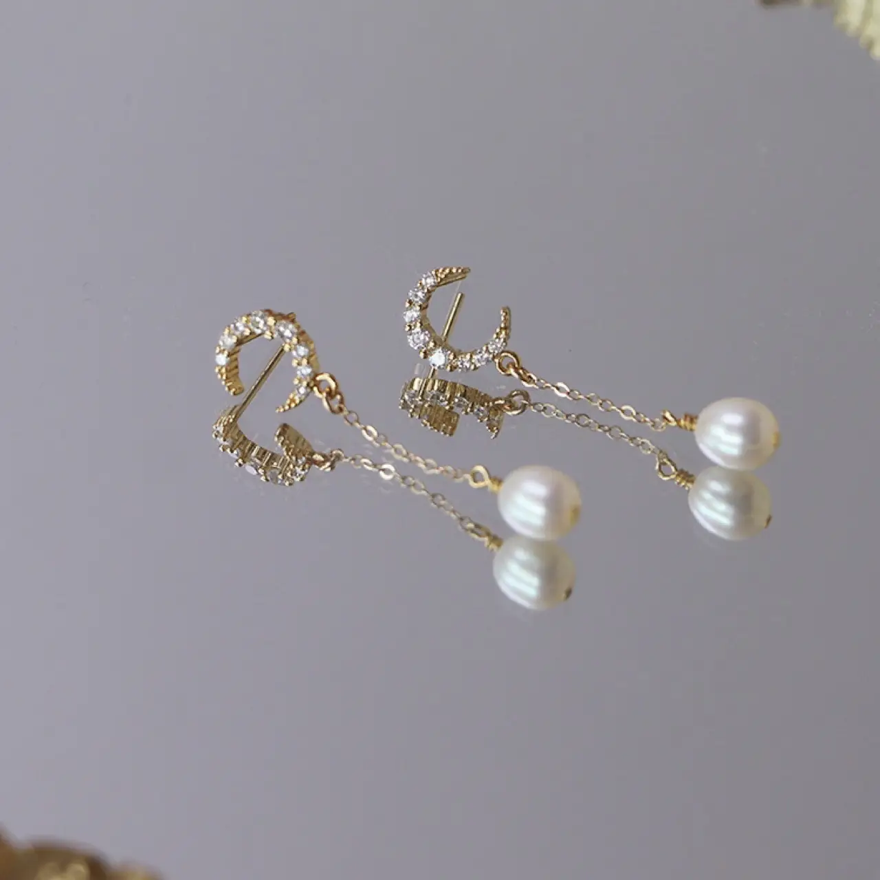 Moon Lovers Pearl Earrings Silver Pin Long Ear Studs - Image 5