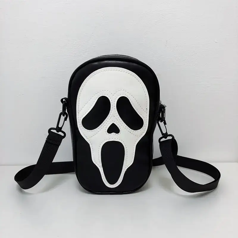 Korean Style Skull Embroidery Shoulder Bag Black - Image 3