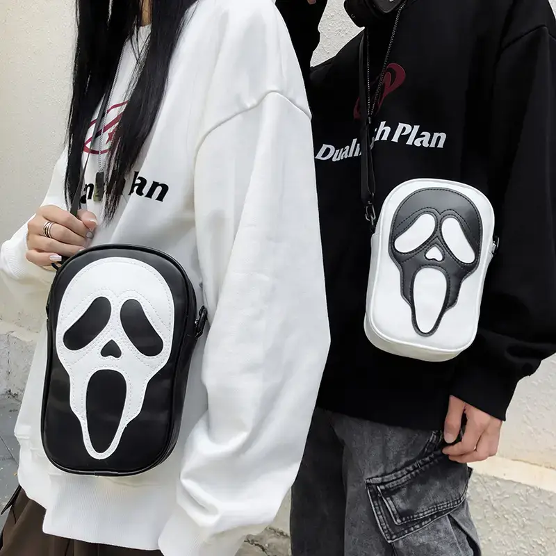 Korean Style Skull Embroidery Shoulder Bag Black - Image 4