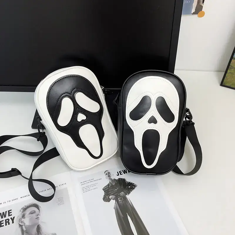 Korean Style Skull Embroidery Shoulder Bag Black - Image 6