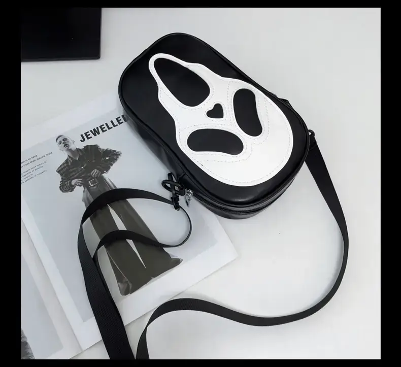 Korean Style Skull Embroidery Shoulder Bag Black — feature 10