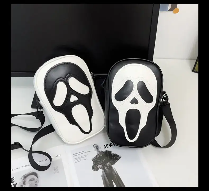 Korean Style Skull Embroidery Shoulder Bag Black — feature 12