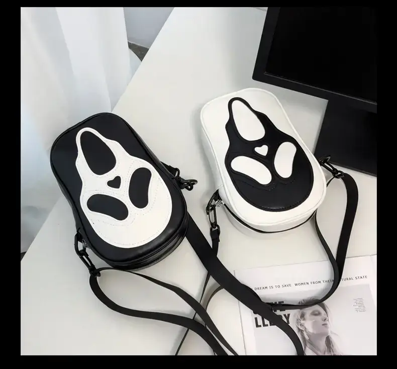 Korean Style Skull Embroidery Shoulder Bag Black — feature 14