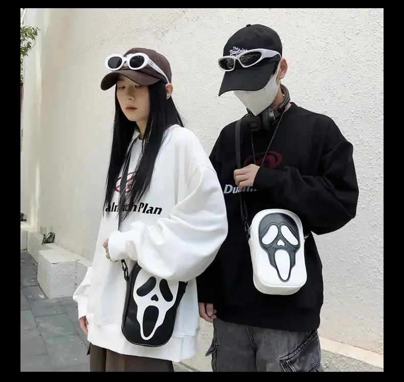 Korean Style Skull Embroidery Shoulder Bag Black — feature 18