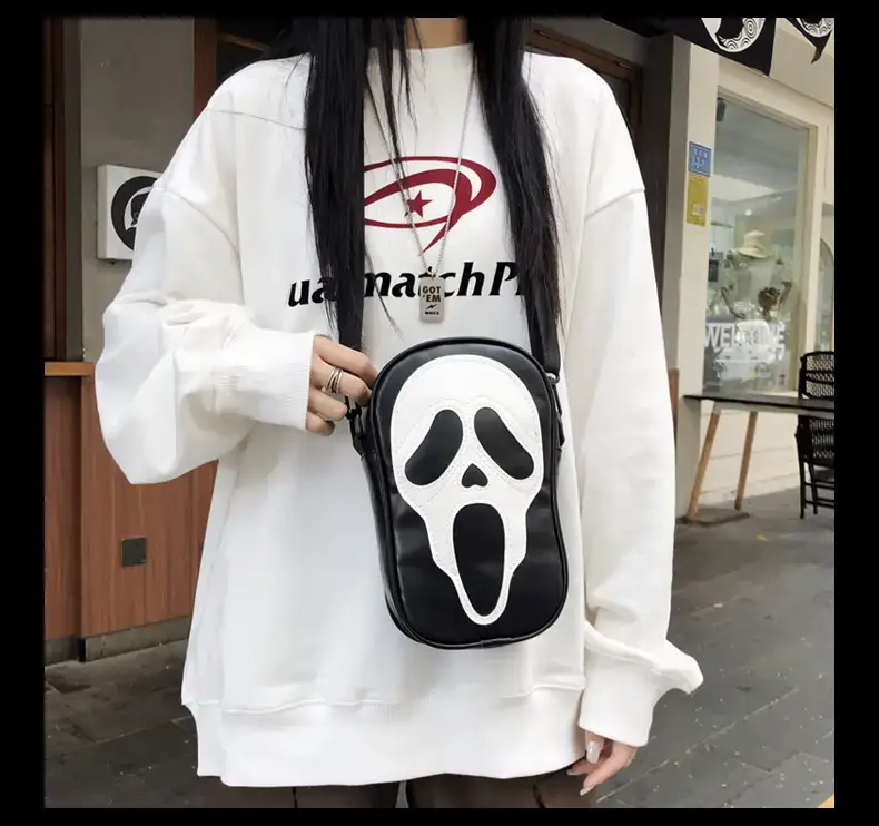 Korean Style Skull Embroidery Shoulder Bag Black — feature 19