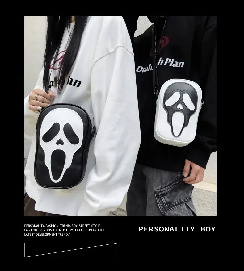 Korean Style Skull Embroidery Shoulder Bag Black — feature 2