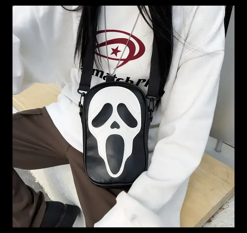Korean Style Skull Embroidery Shoulder Bag Black — feature 23