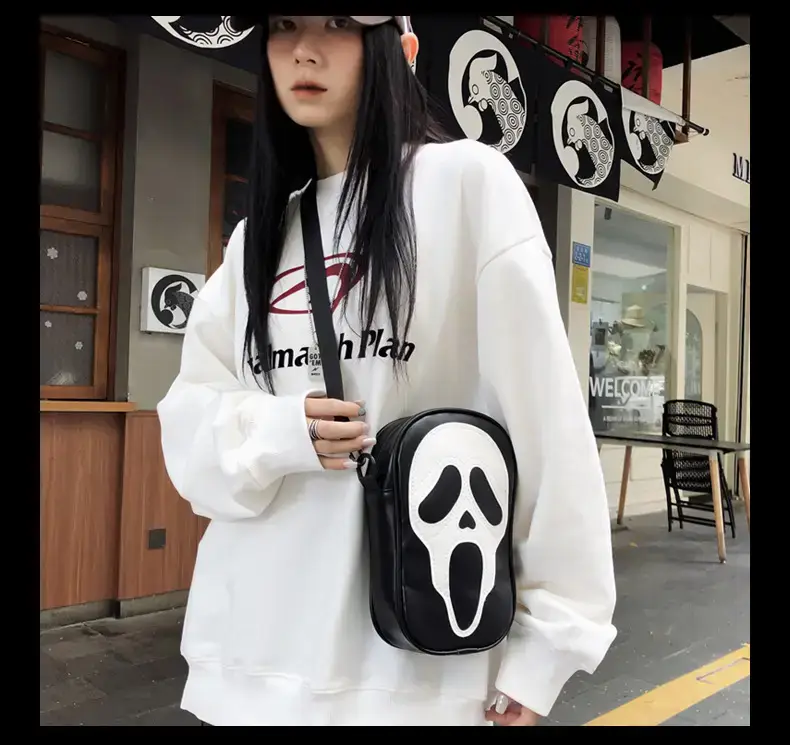 Korean Style Skull Embroidery Shoulder Bag Black — feature 24