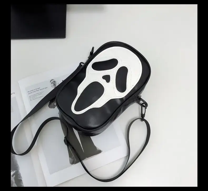 Korean Style Skull Embroidery Shoulder Bag Black — feature 7