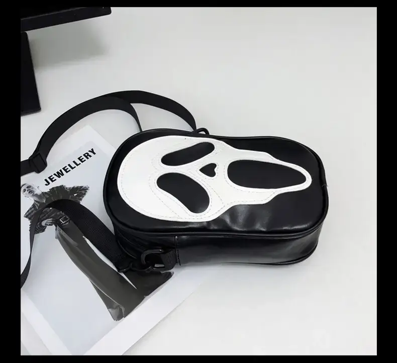 Korean Style Skull Embroidery Shoulder Bag Black — feature 8