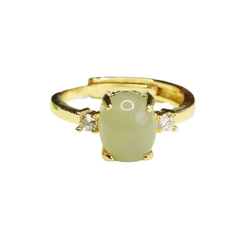 Aiyu Jade Ring with Prong Setting Gold Tone - Image 6